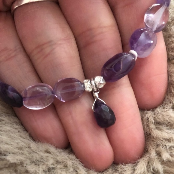 NATURAL Amethyst Stone Bead Knotted Necklace w Sterling Silver Clasp 17” - Picture 4 of 7